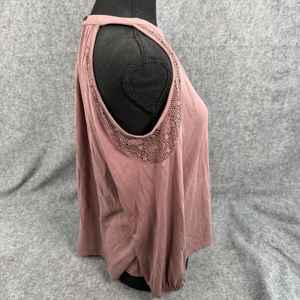 Mudd Shirt Womens Large Cold Shoulder Mauve Blouse Y2K Long Sleeve Flowy Relaxed - Picture 7 of 14